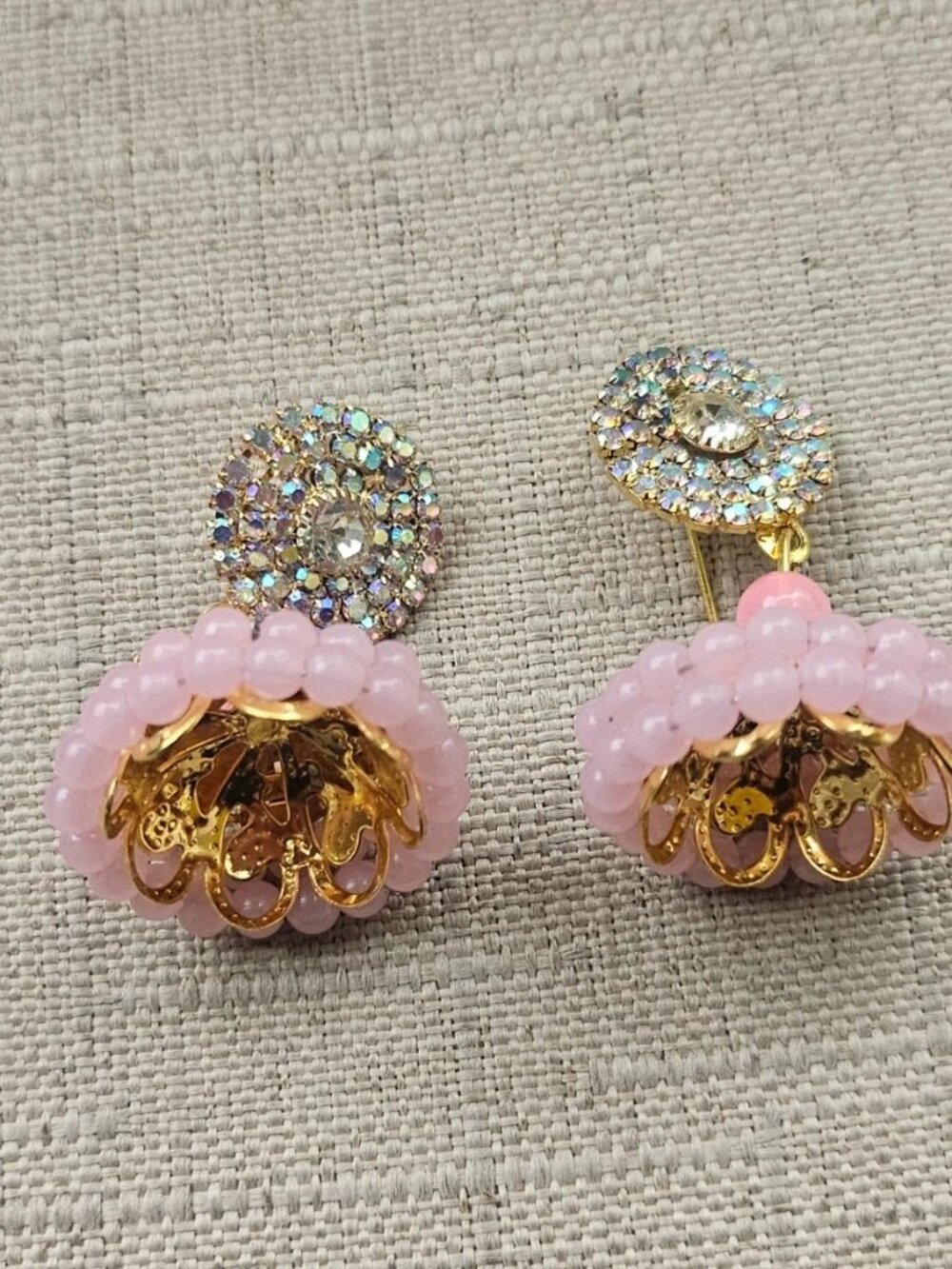 Fashion Earrings Pink Beads Chandelier Jhumka Traditional Pakistani Earrings - Picture 2 of 12